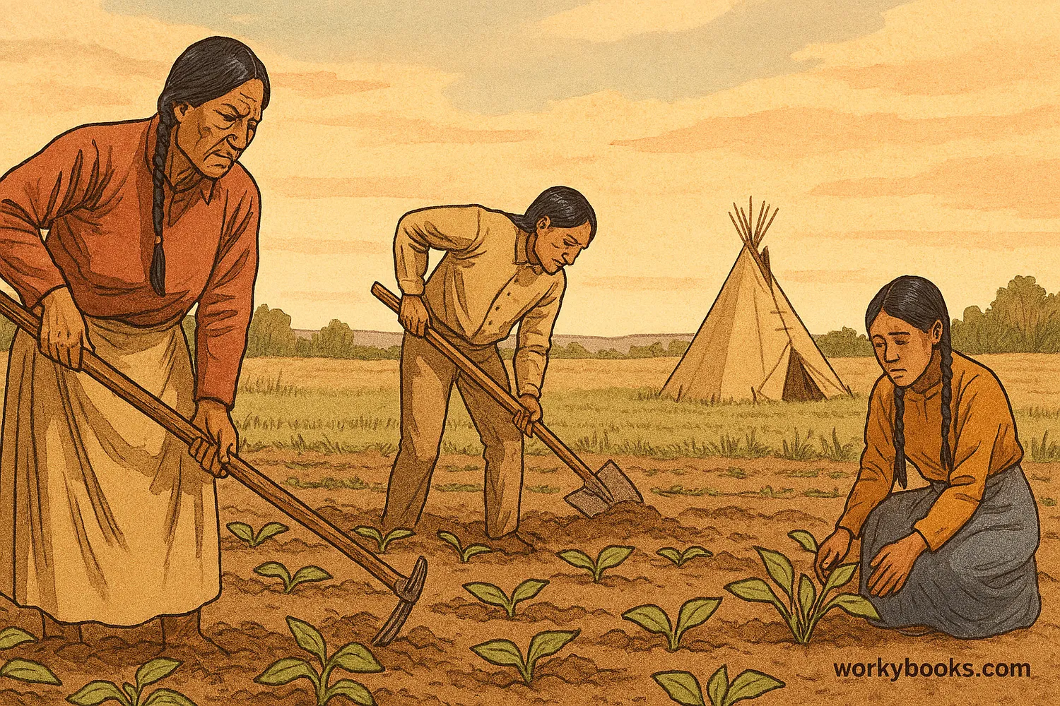 Native American family farming on allotted land