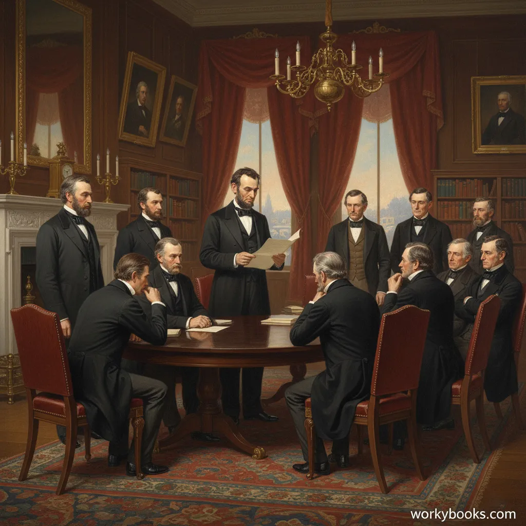 Abraham Lincoln reading the Emancipation Proclamation to his cabinet
