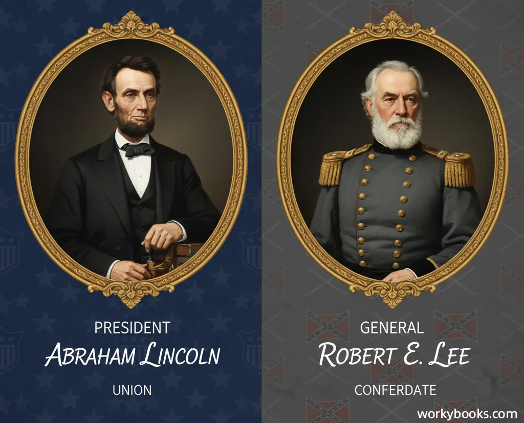 Abraham Lincoln and Robert E. Lee facing each other