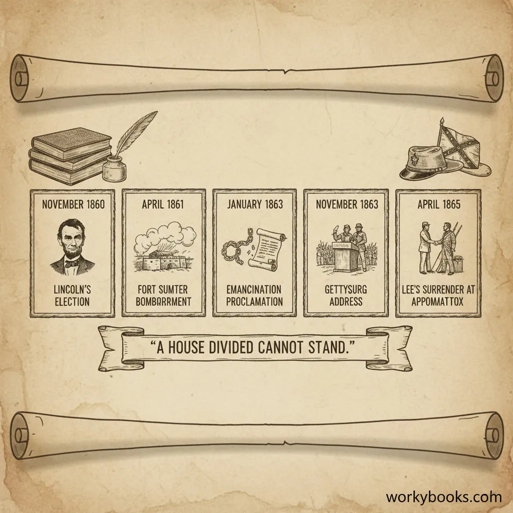 Calendar showing important Civil War dates