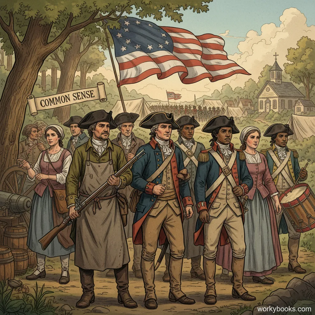 American colonists inspired by Common Sense joining the Continental Army