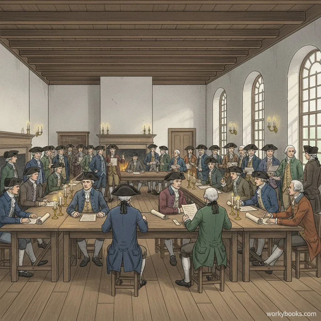 Delegates from twelve colonies gathered at Carpenter's Hall in Philadelphia