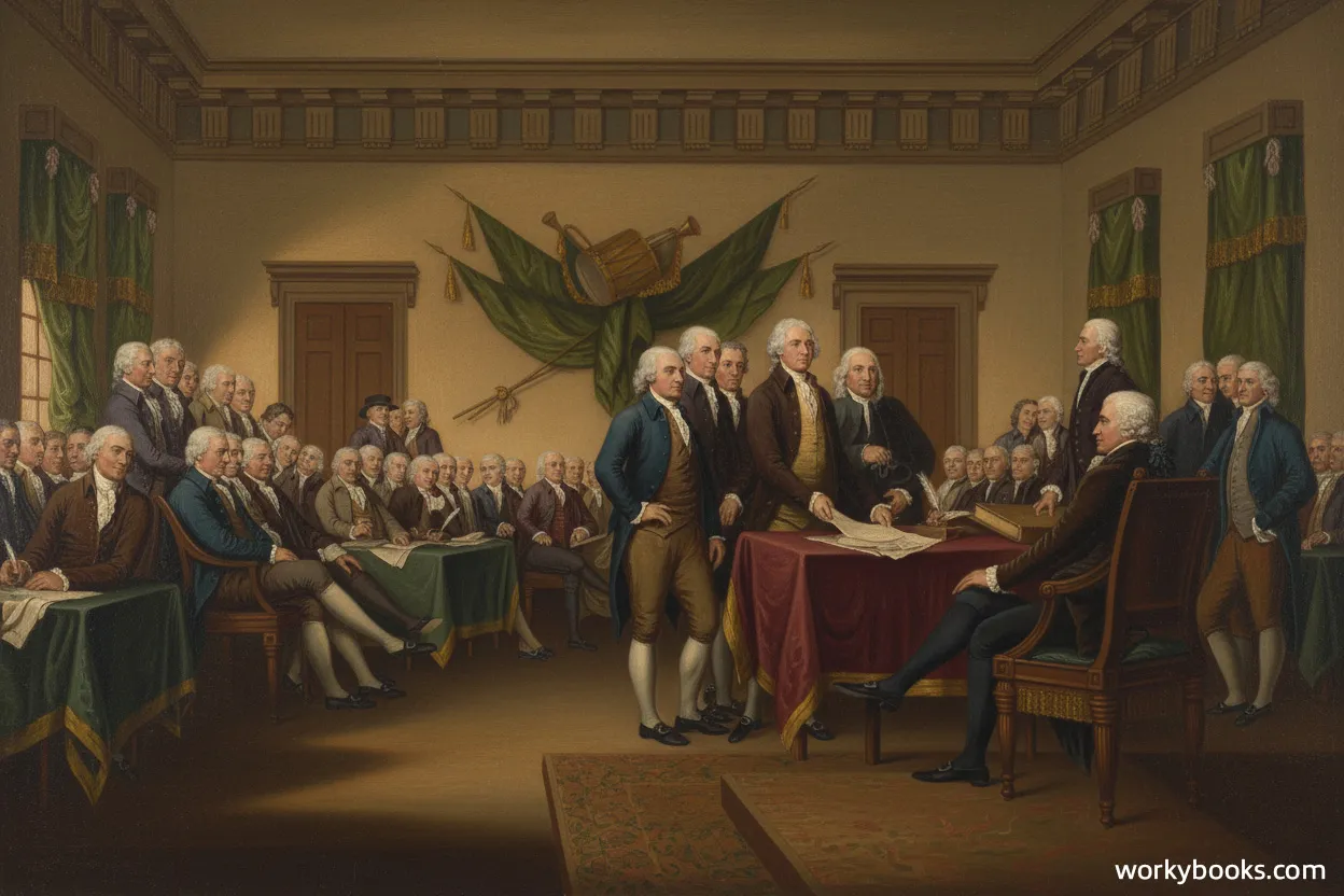 Founding Fathers signing the Declaration of Independence on July 4, 1776