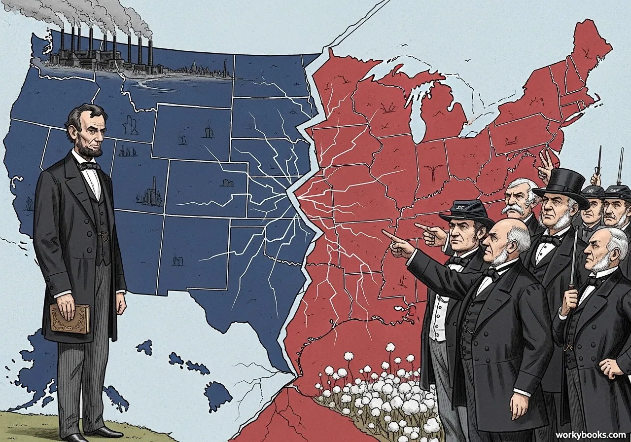 Political cartoon showing the divided nation during the 1860 election