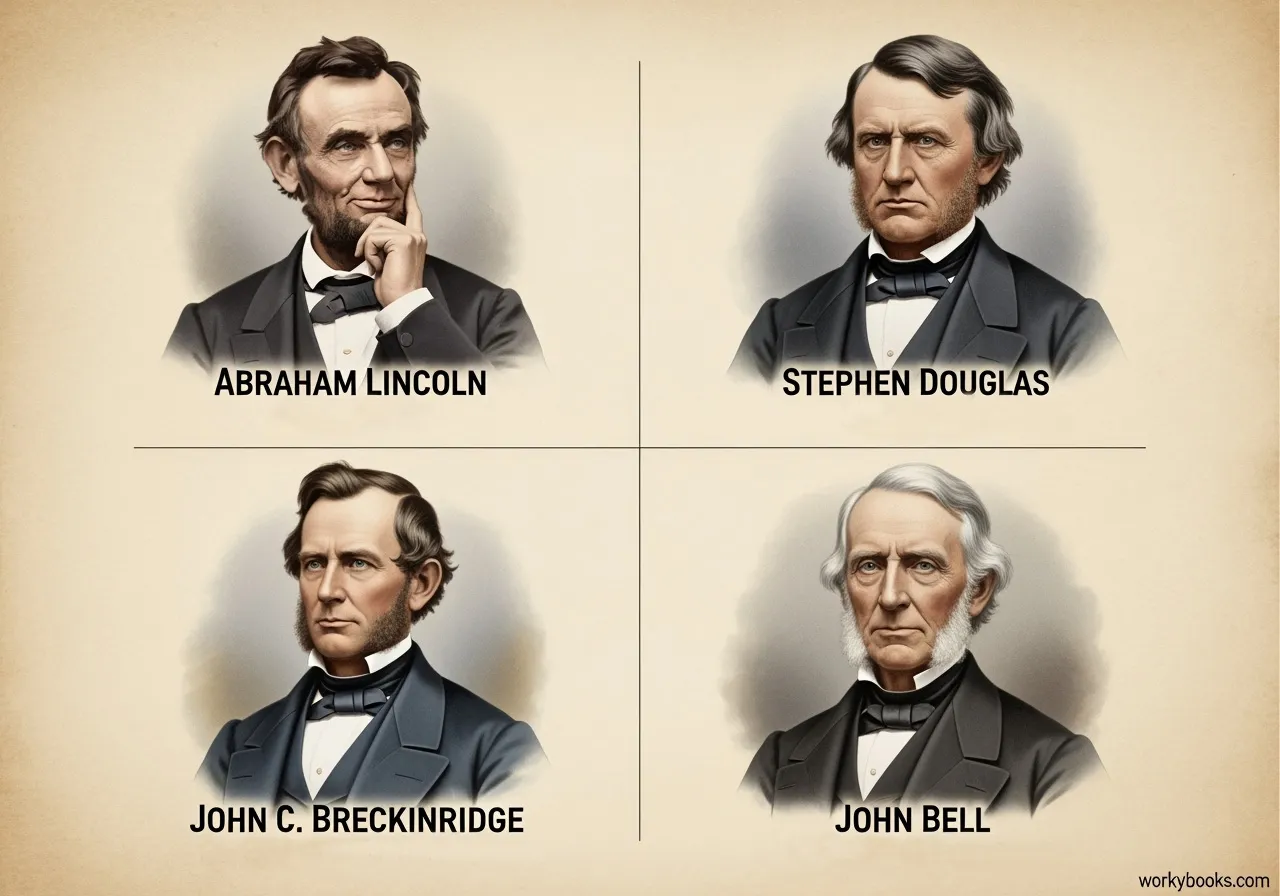 Portraits of the four main candidates in the 1860 election