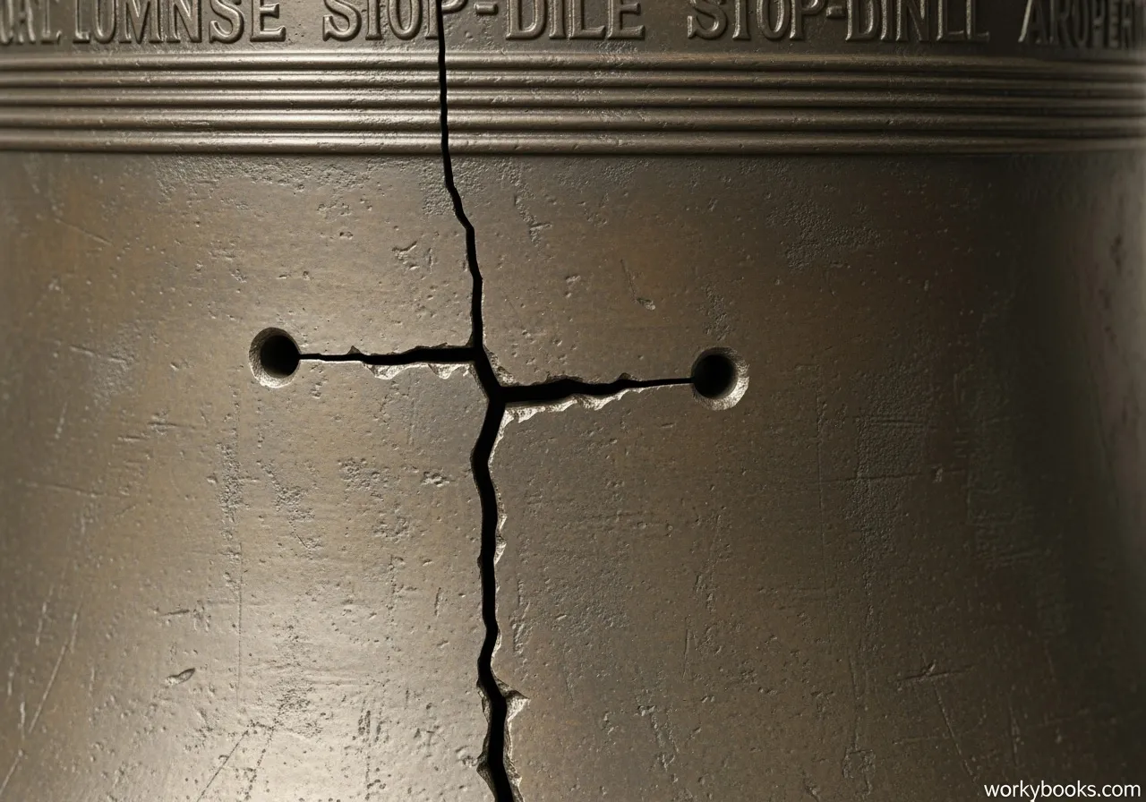 Close-up view showing the Liberty Bell's distinctive crack