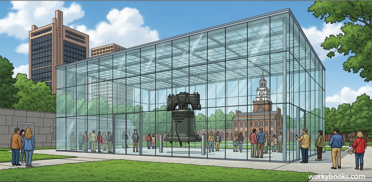 The Liberty Bell displayed in its current home at the Liberty Bell Center in Philadelphia