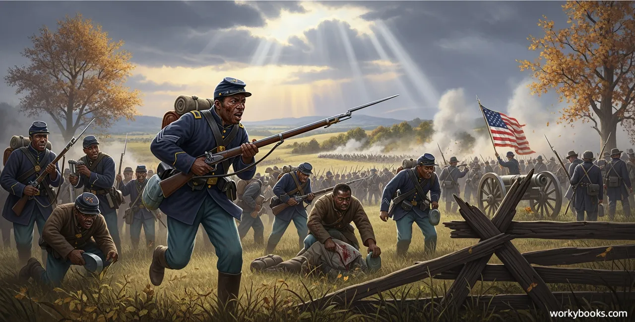 Brave USCT soldiers ready for battle during the Civil War.