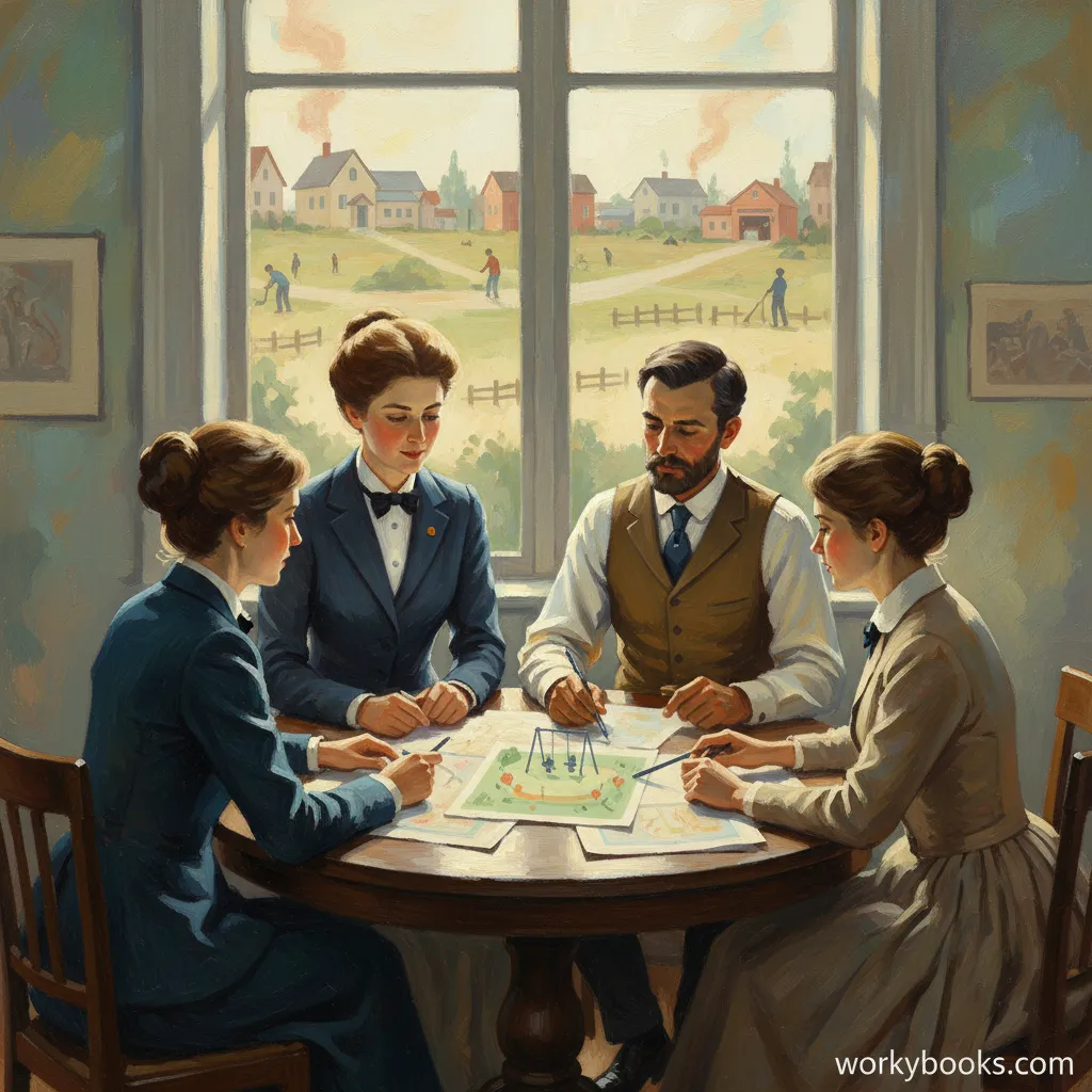 Local leaders discuss community plans around a table.