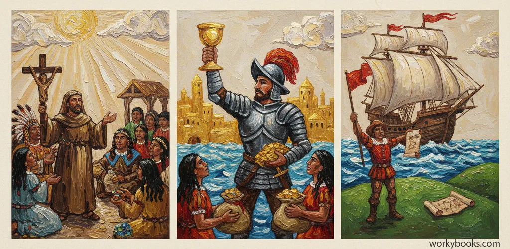 Three acrylic art panels illustrating God, Gold, and Glory in exploration.