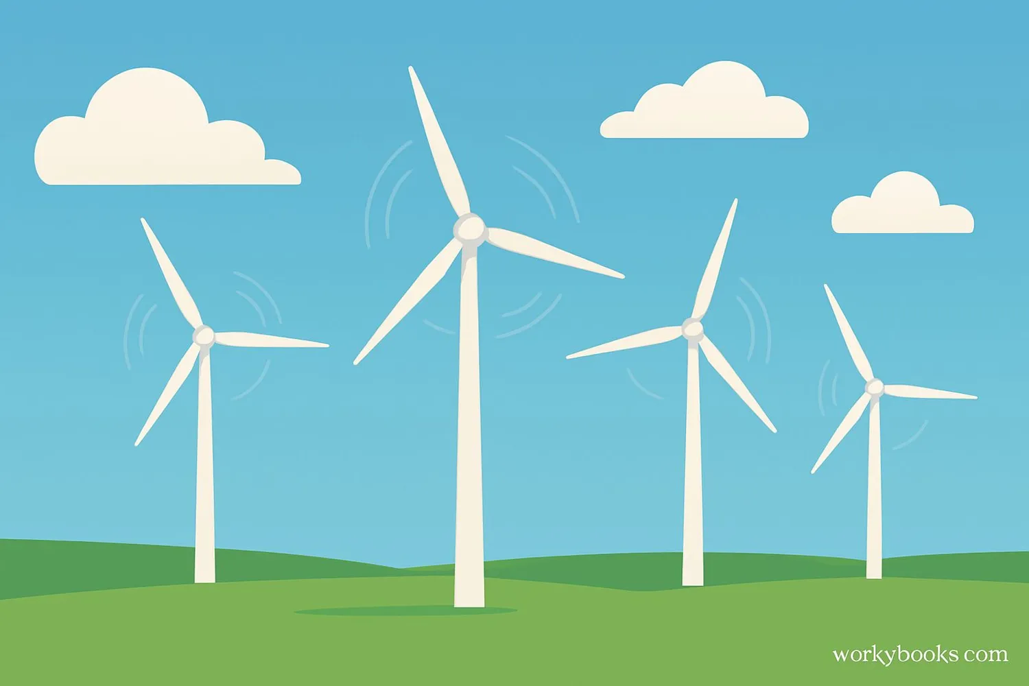 Aerial view of a wind farm with multiple turbines on a green landscape