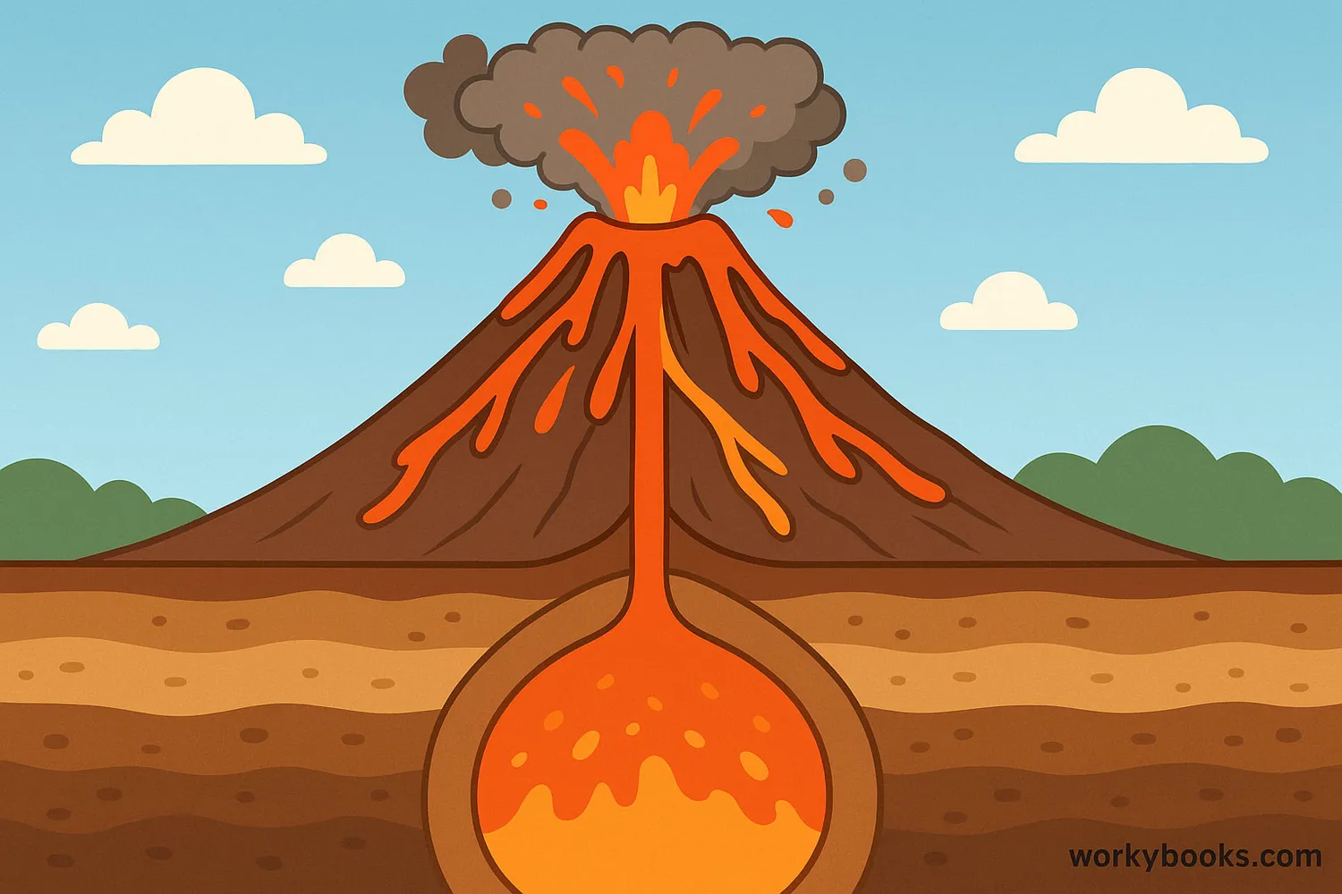 Visual representation of a volcano erupting