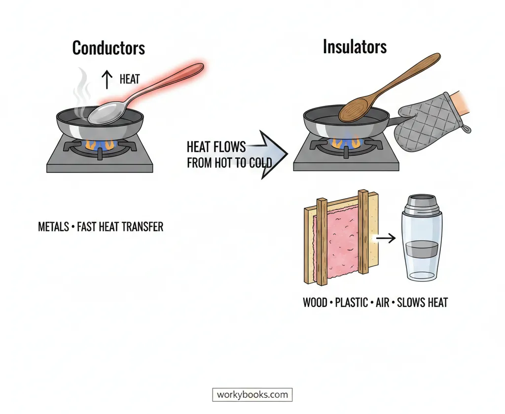 An illustration of thermal conductors and insulators.