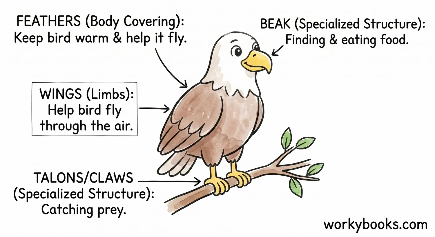 Labeled eagle diagram showing external structures.