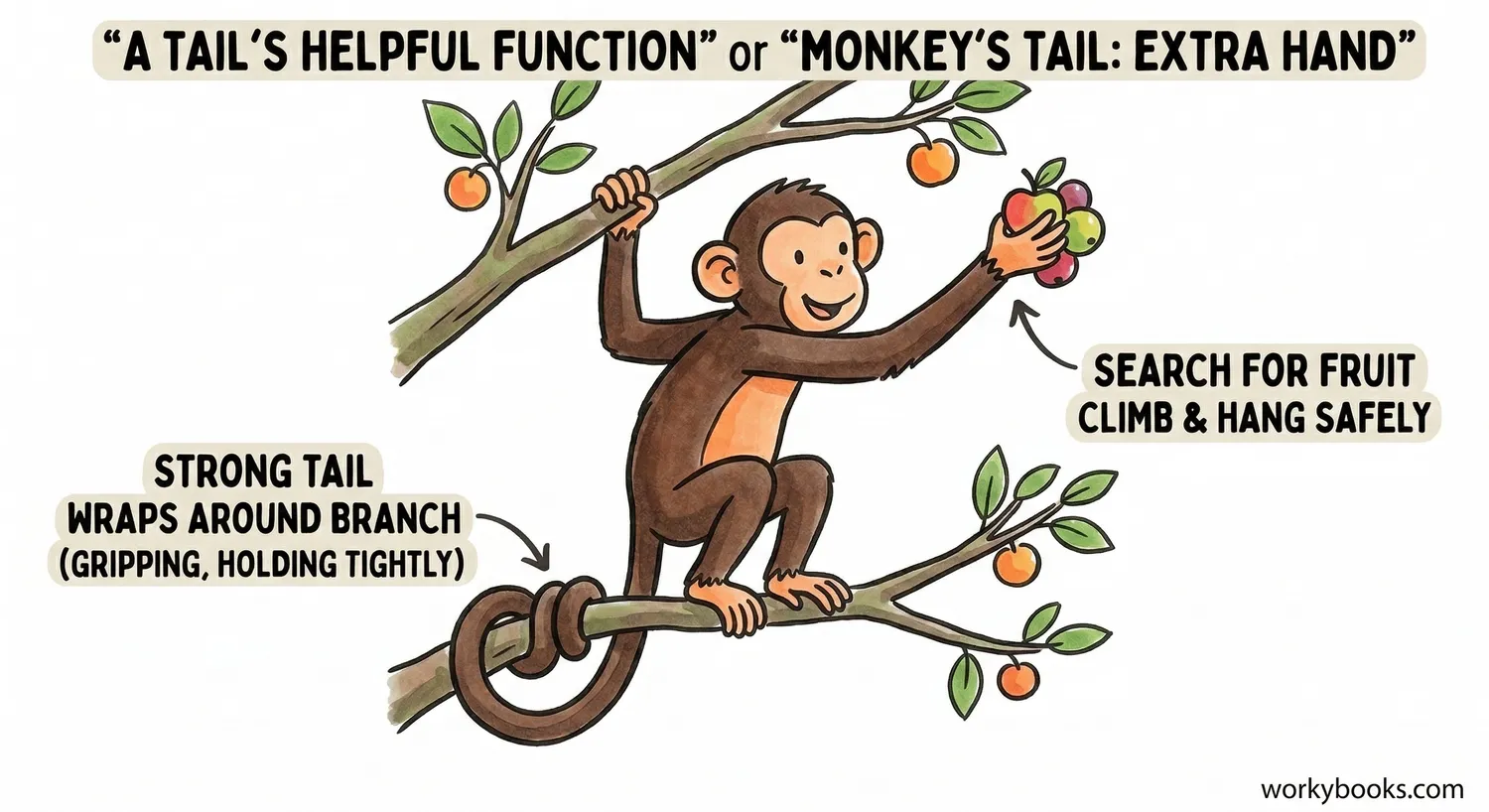 Monkey tail gripping tree branch.