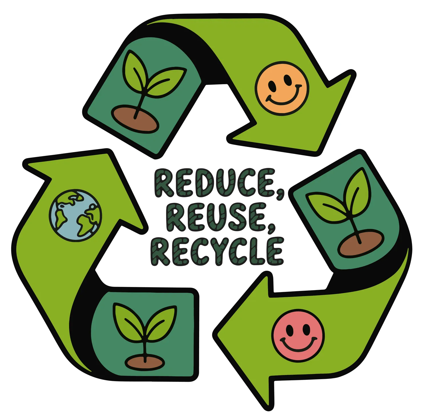 Green recycling symbol graphic with 