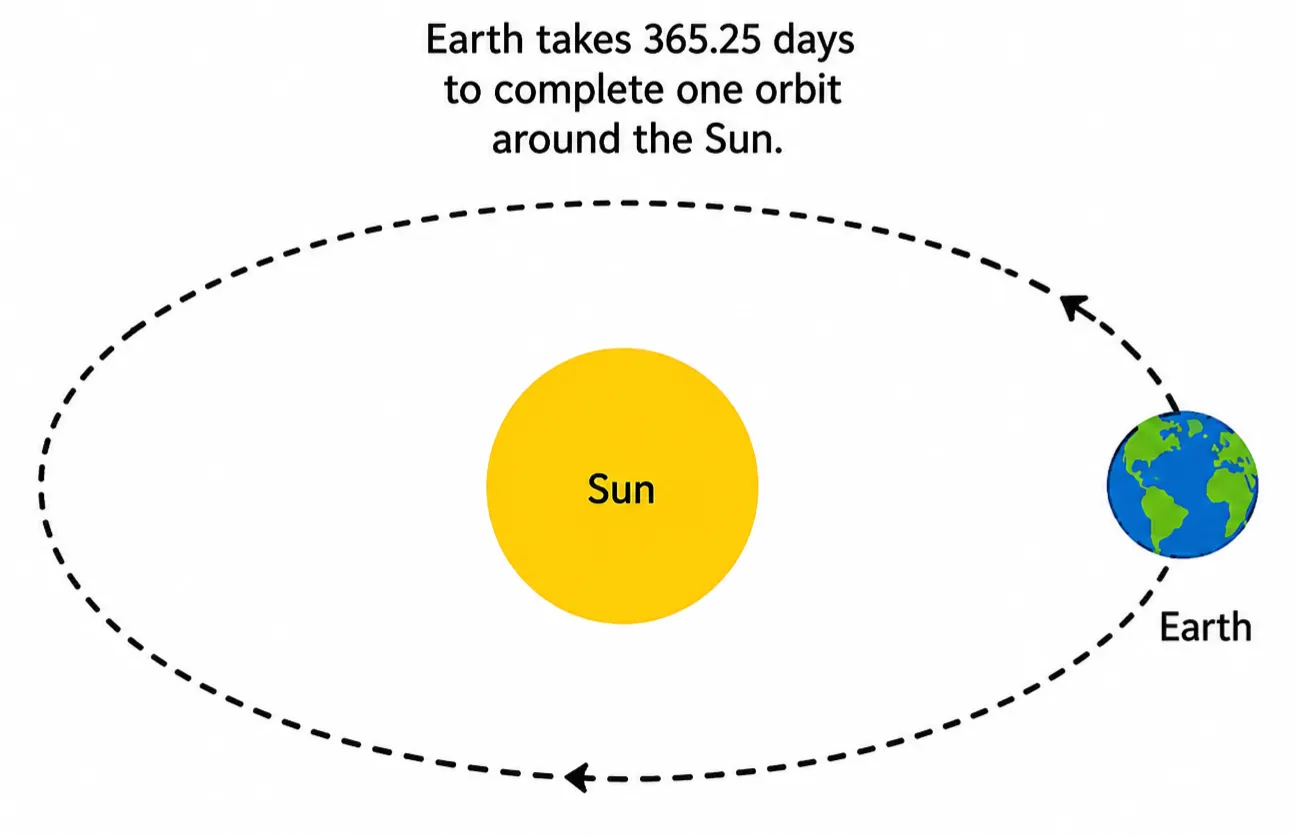 Diagram showing Earth orbiting the Sun in an elliptical path.