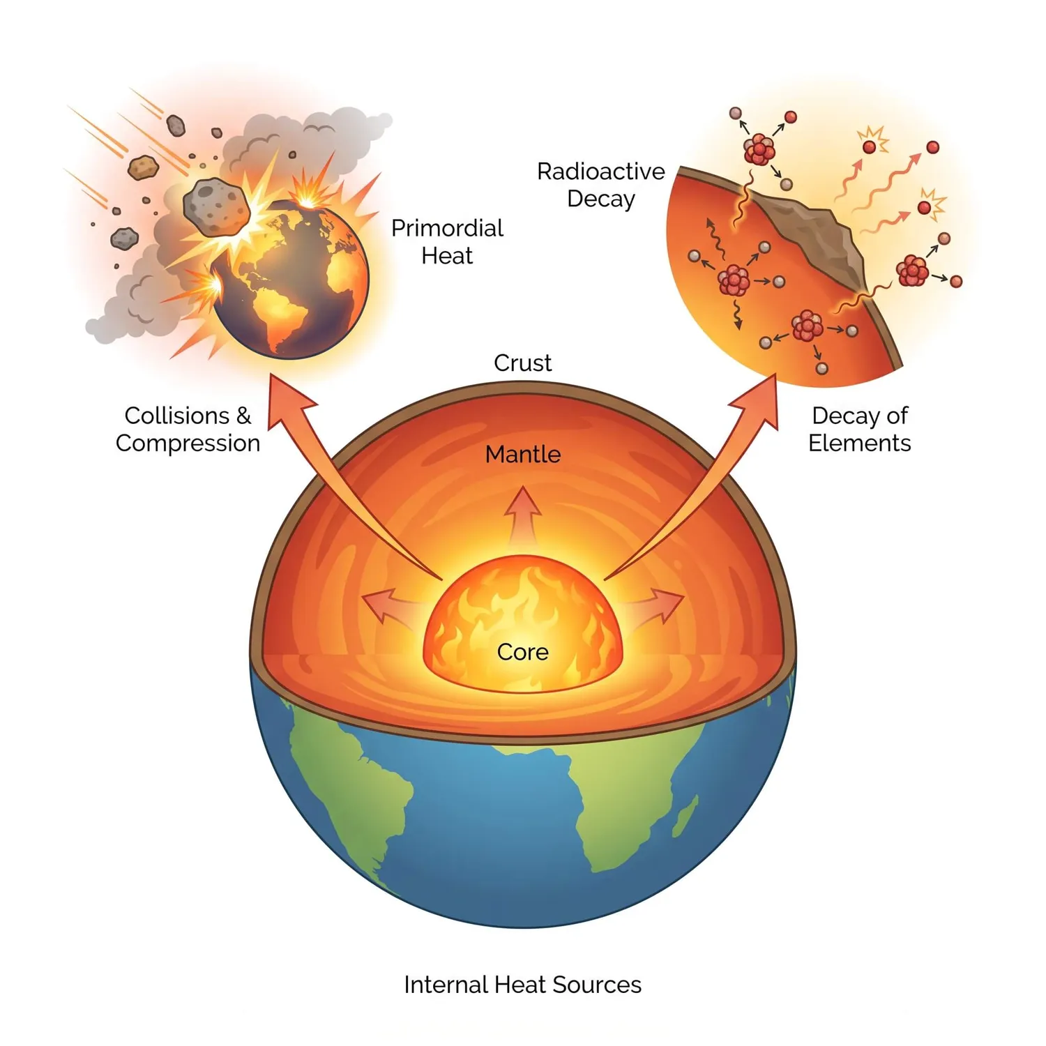 Earth's internal heat from primordial energy and radioactive decay explained diagram