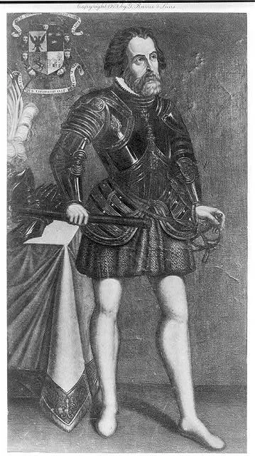 [Hernando Cortes, 1485-1547, full-length portrait, standing, facing right]