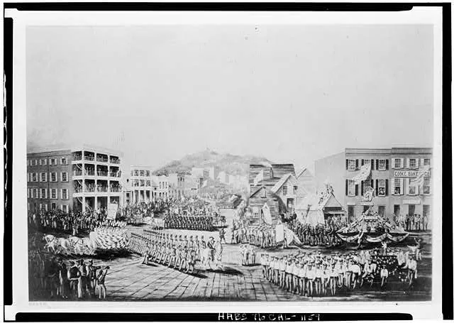 Admission Day Celebration, Historic View, 1850, Montgomery & California Streets, San Francisco, San Francisco County, CA