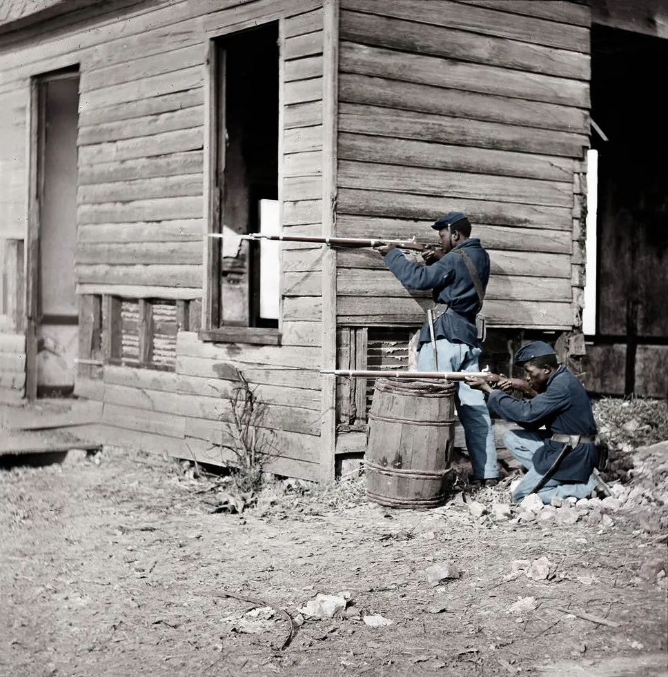 African-American Union Army infantrymen. Restored, retouched and colourised