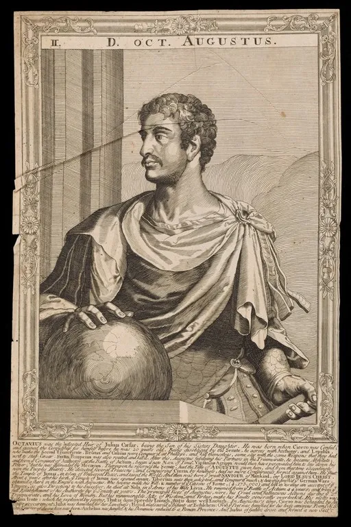 Augustus, Emperor of Rome. Line engraving, after A. Sadeler after Titian