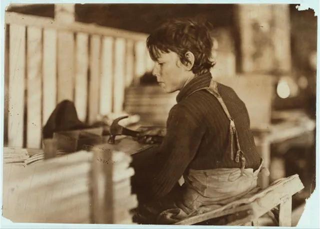 Boy making Melon Baskets, A Basket Factory, Evansville, Ind.  Location: Evansville, Indiana.