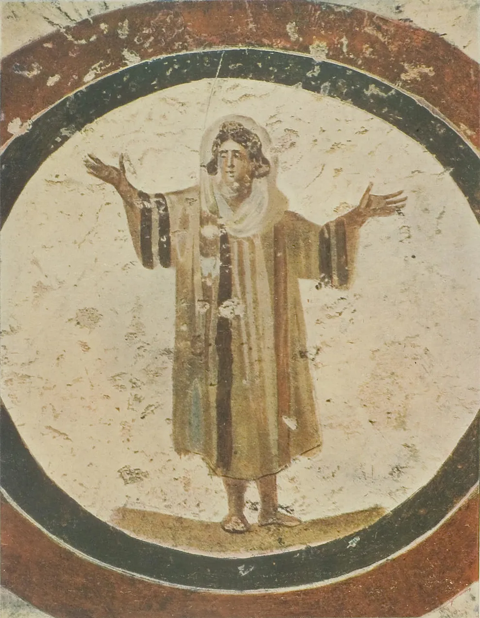 Christian in Rome in orante praying position, from the book Die Malereien der Katakomben Roms, plate 88
