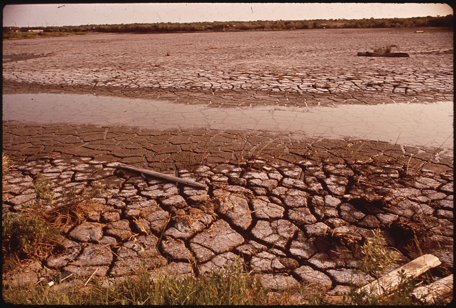 DRAINING OF MARSH LEAVES FLOOR OF DRY, CRACKED MUD - NARA - 544180