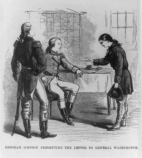Deborah Simpson [i.e., Sampson] presenting the letter to General Washington
