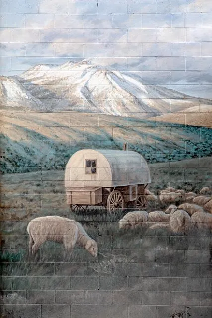 Don and Jared Gray's mural that salutes the lives and work of Basque sheepherders who helped settle Ely, a remote Nevada mountain town that was once a stagecoach stop and Pony Express station near the Utah border