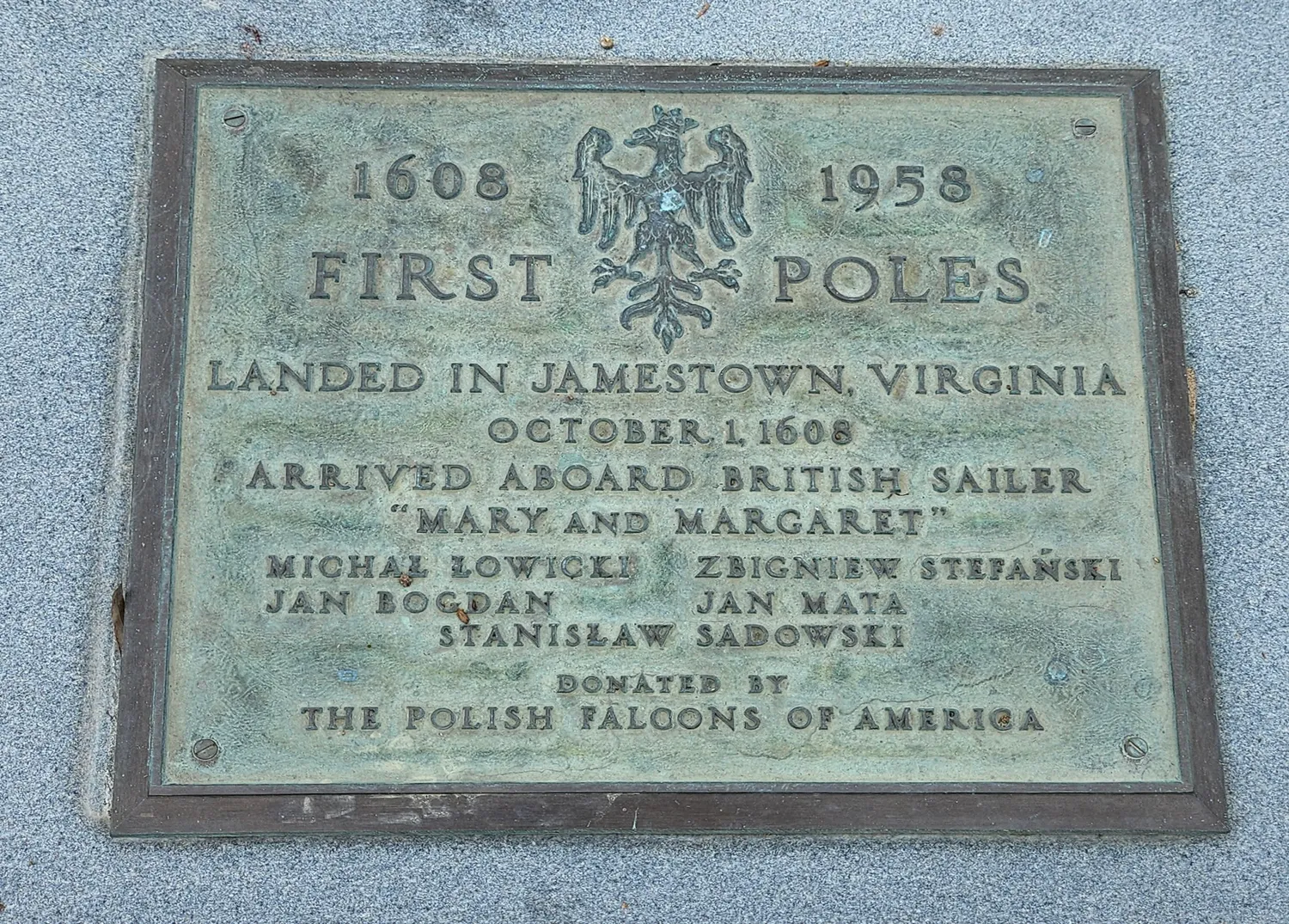 First Poles landed in Jamestown Virginia 1608 plaque 20250517