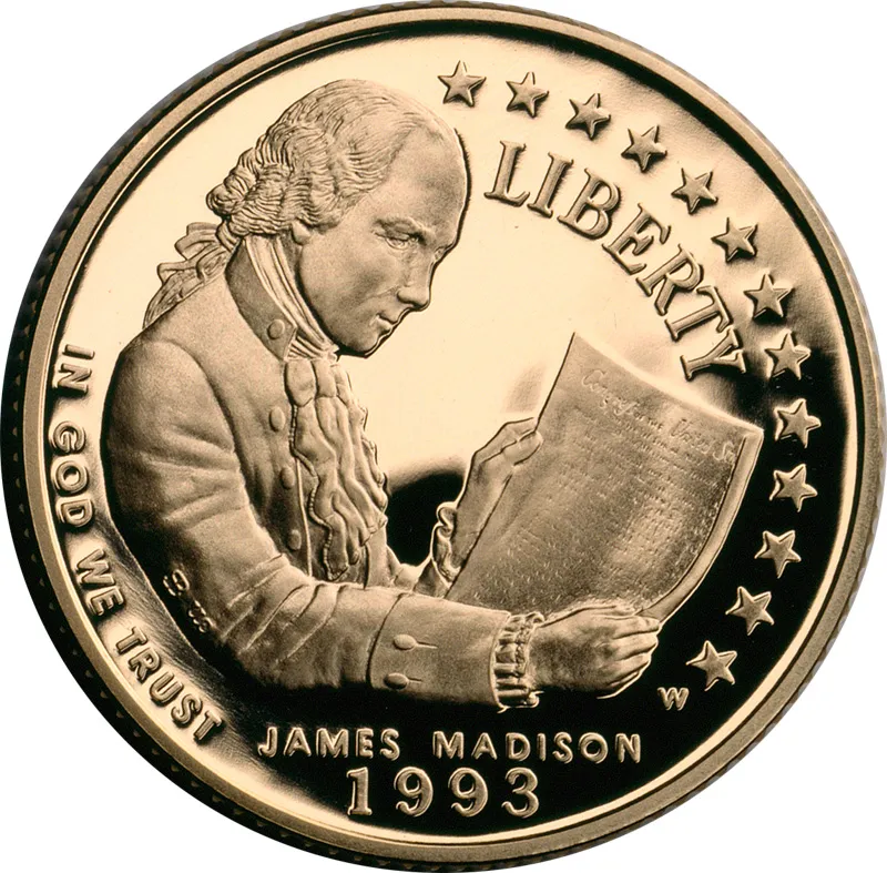 James Madison Bill of Rights $5 commemorative obverse