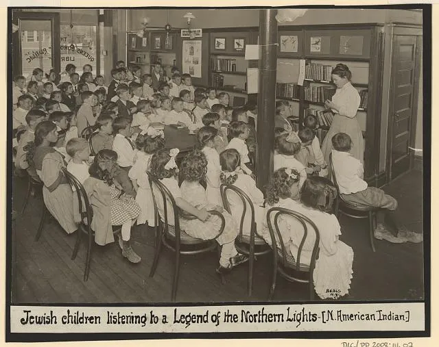 Jewish children listening to A Legend of the Northern Lights (N. American Indian)