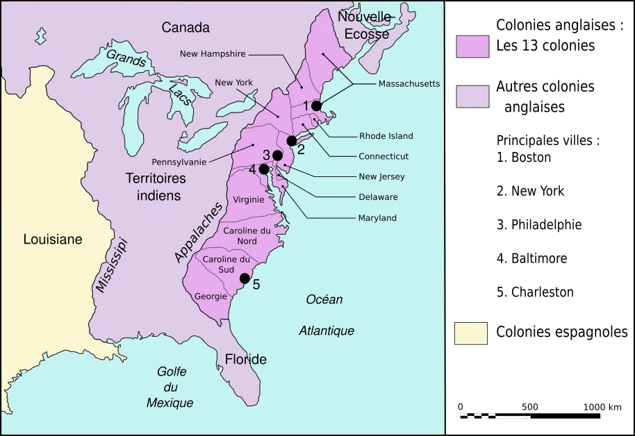 Map Thirteen Colonies 1775