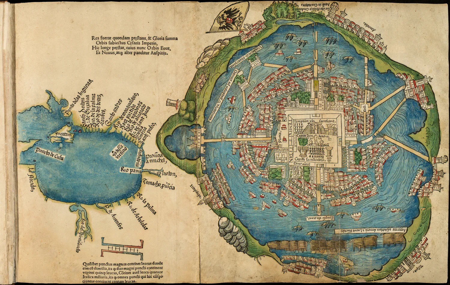 Map of Tenochtitlan and Gulf of Mexico, 1524