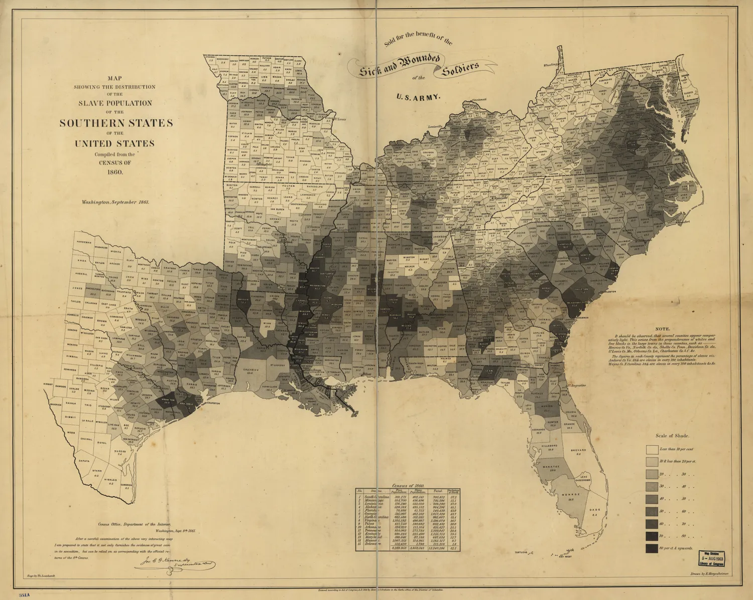 Map showing the distribution of the slave population of the southern states of the United States. Compiled from the census of 1860 LOC ody0314