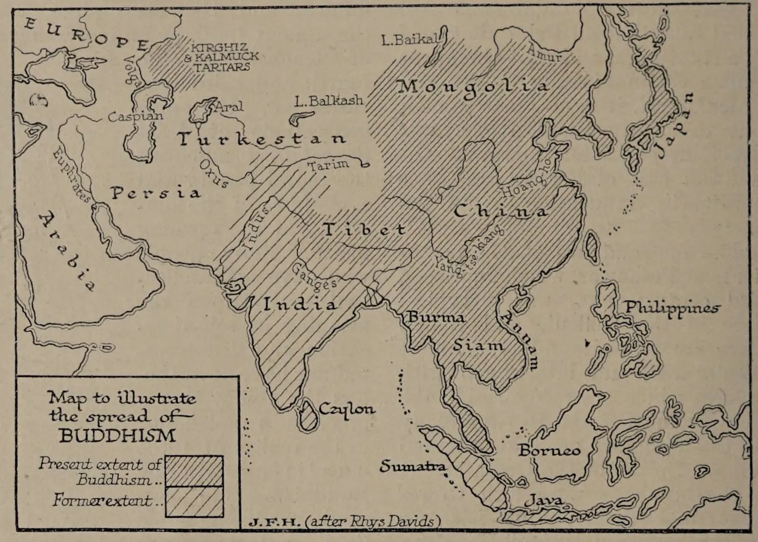 Map to Illustrate the Spread of Buddhism, H. G. Wells' Outline of History, page 202