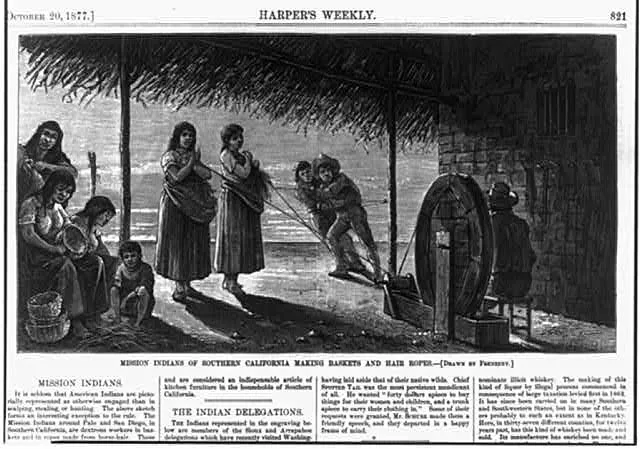 Mission Indians of Southern California making baskets and hair ropes