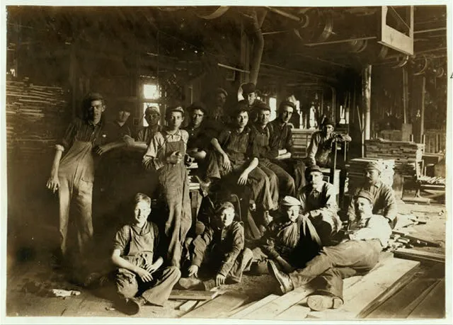 Noon Hour in a Furniture Factory, Indianapolis, Aug. 1908. Wit. E.N. Clopper. Location: Indianapolis, Indiana.