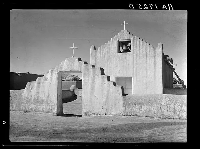 Old Spanish mission church at Taos Pueblo, New Mexico