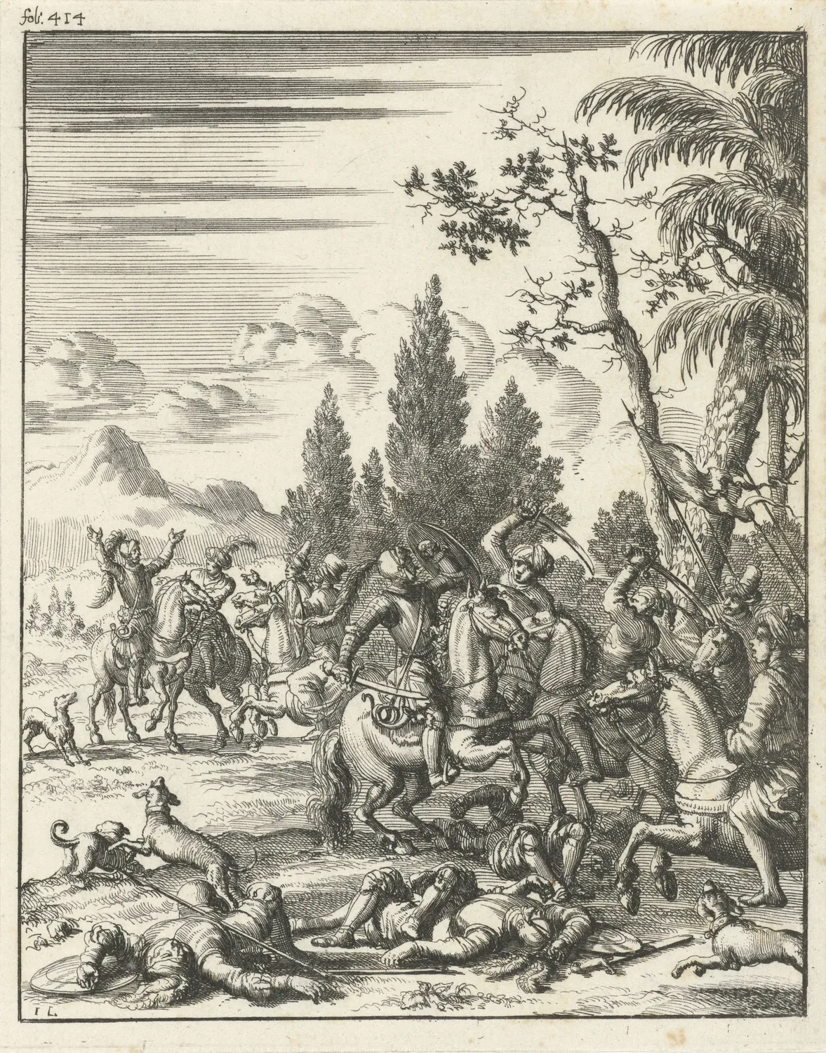 Ruitergevecht tusschen Richard Leeuwenhart en Saladin, RP-P-1896-A-19368-423