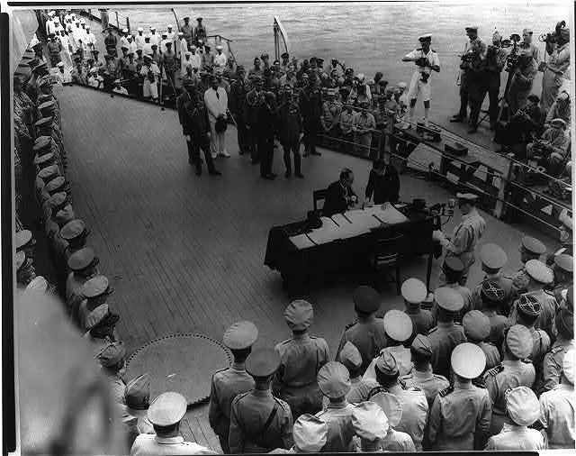 Signing of the Japanese surrender document aboard the U.S.S. 