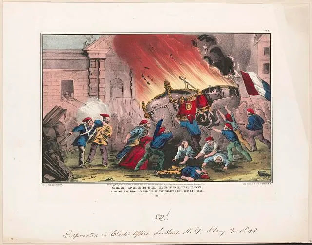 The French revolution: burning the royal carriages at the Chateau d'Eu, Feby. 24, 1848