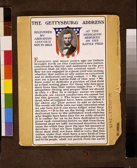 The Gettysburg address delivered by Abraham Lincoln Nov. 19 1863 at the dedication services on the battle field