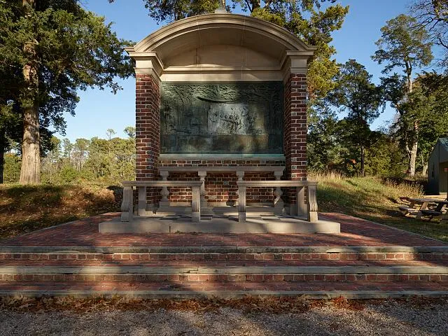 The Hunt Shrine honoring Robert Hunt, the first Anglican minister of the colony at Historic Jamestowne, a preservation and continuing excavation site at the location of the 1607 James Fort, near the later 17th-century (and present-day) city of Jamestown, Virginia