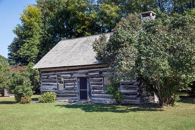 The Hyde Cabin, a pioneer log cabin, built c. 1783 on Grand Isle, Vermont, the northern half of Grand Isle, one of the Lake Champlain Islands chain in Lake Champlain, separating Vermont and New York State