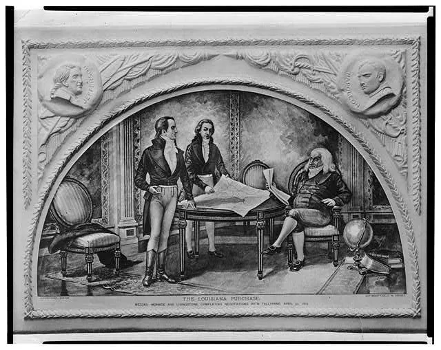 The Louisiana Purchase. Messr. Monroe and Livingstone completing negotiations with Talleyrand, April 30, 1803