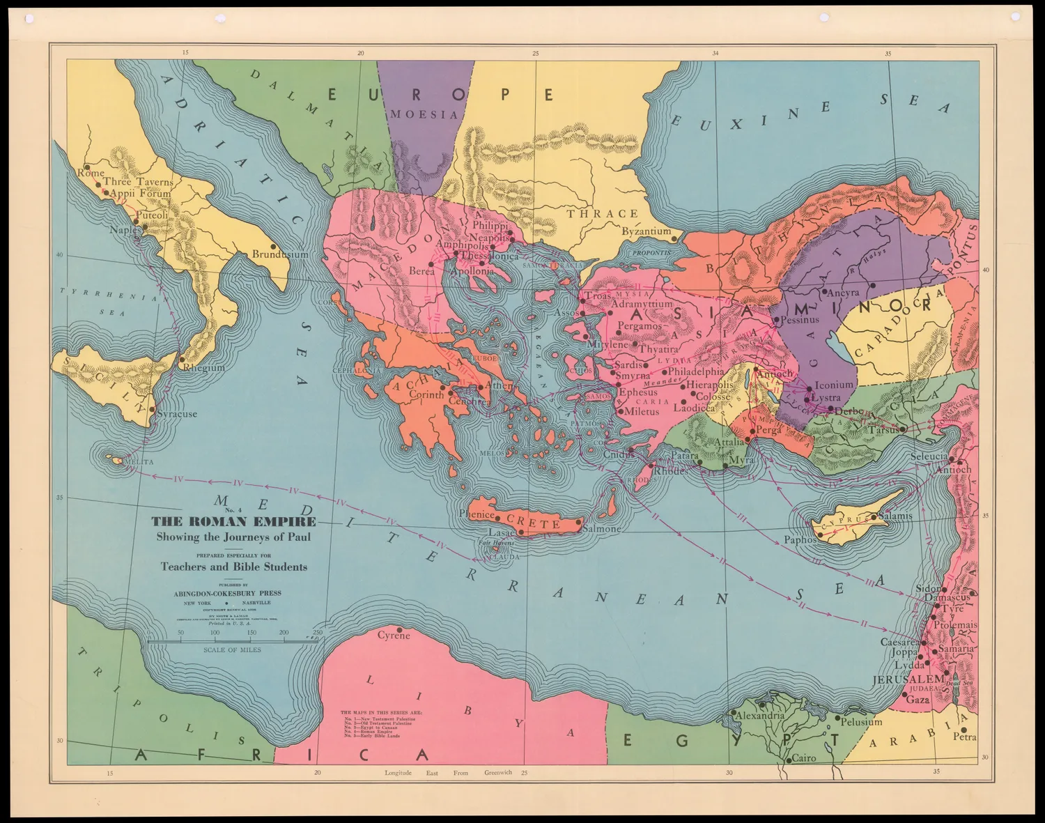 The Roman Empire showing the journeys of Paul (FL37828850 3923869)