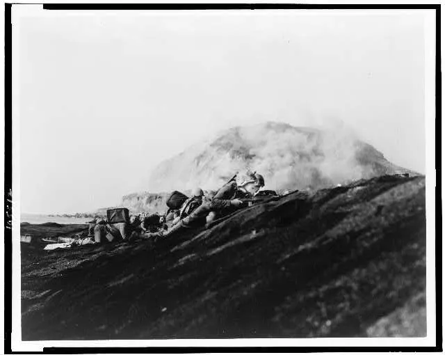 The Second Battalion, Twenty-Seventh Marines land on Iwo Jima